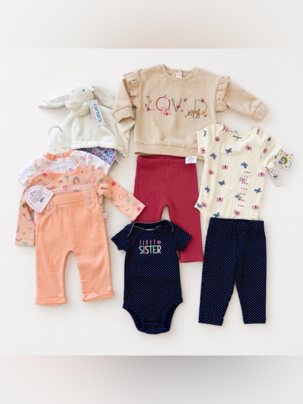 NWT Little Me + Carter’s + Old Navy Baby Girl Bundle 6–9M 9–12M Mixed Set
